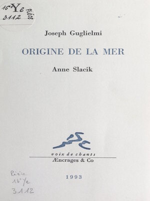 cover image of Origine de la mer